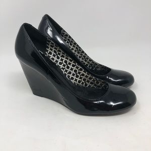 Coach Black Patent Leather Wedge Heels 6.5